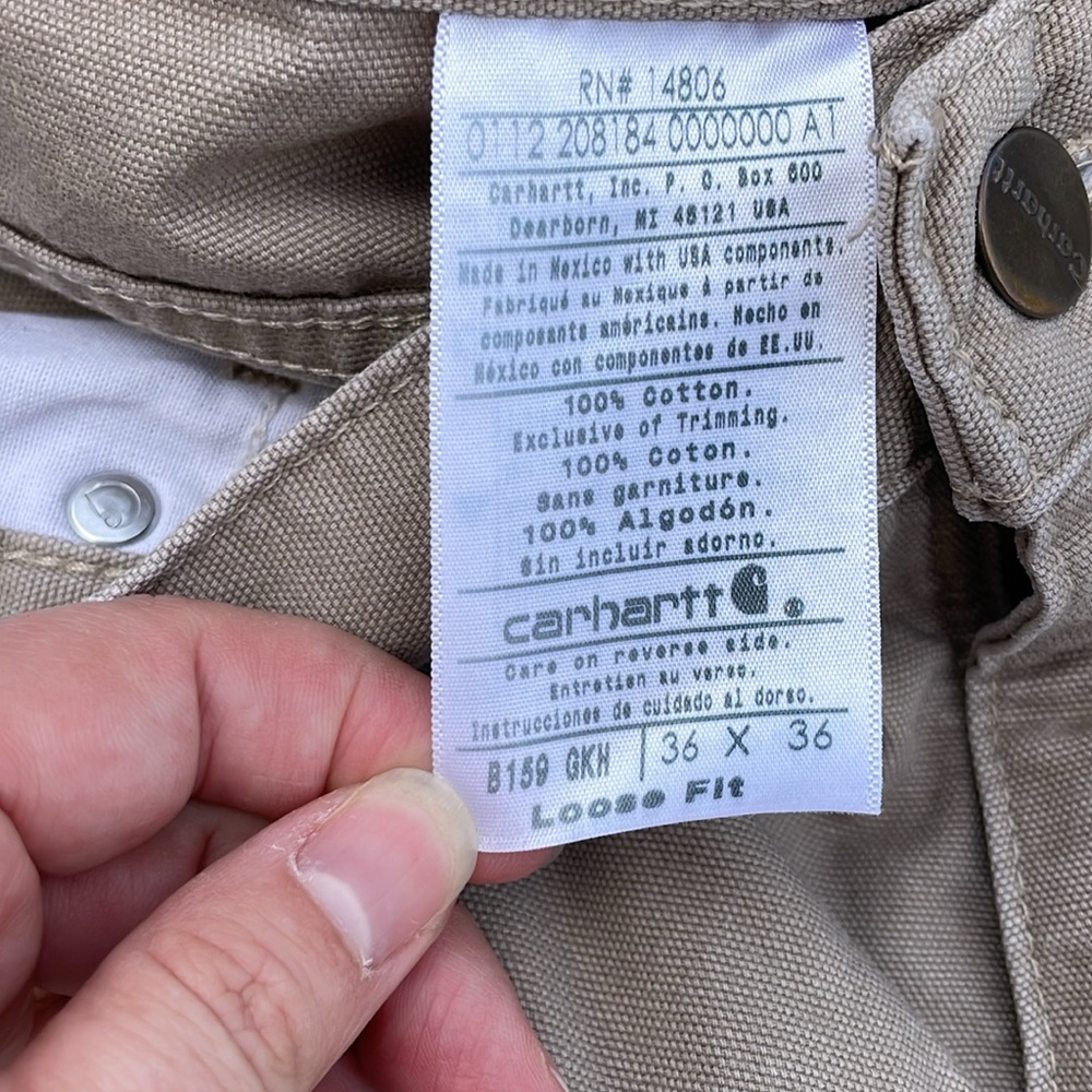 Carhartt Utility Work Pants Men's 36x36 Tan Loose Fit Canvas Dungarees Long - Picture 3 of 4